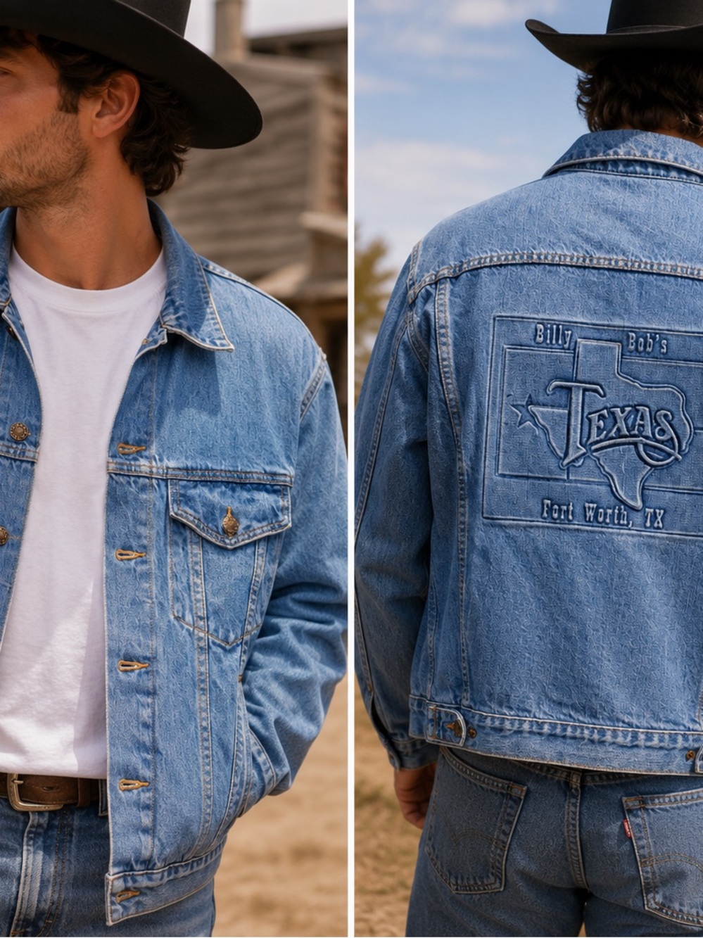 Vintage Billy Bob's Texas Fort Worth Denim Trucker Jacket Embroidered USA Small